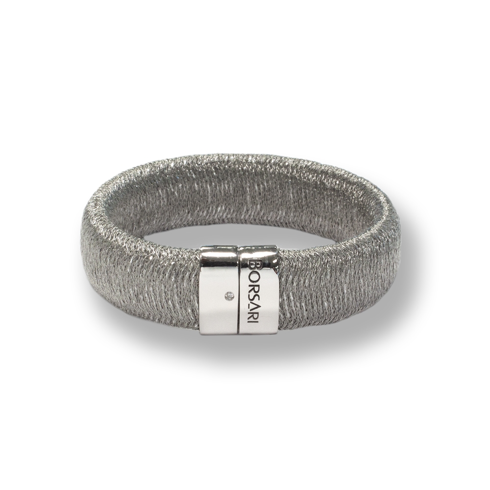 Bracciale Borsari Gioielli in filato metallico ed argento 925% con diamante Lab grown