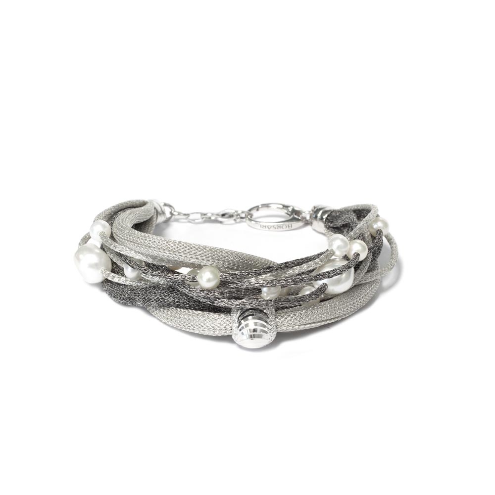 Bracciale Borsari Gioielli in argento 925 e filato metallico con perle bianche