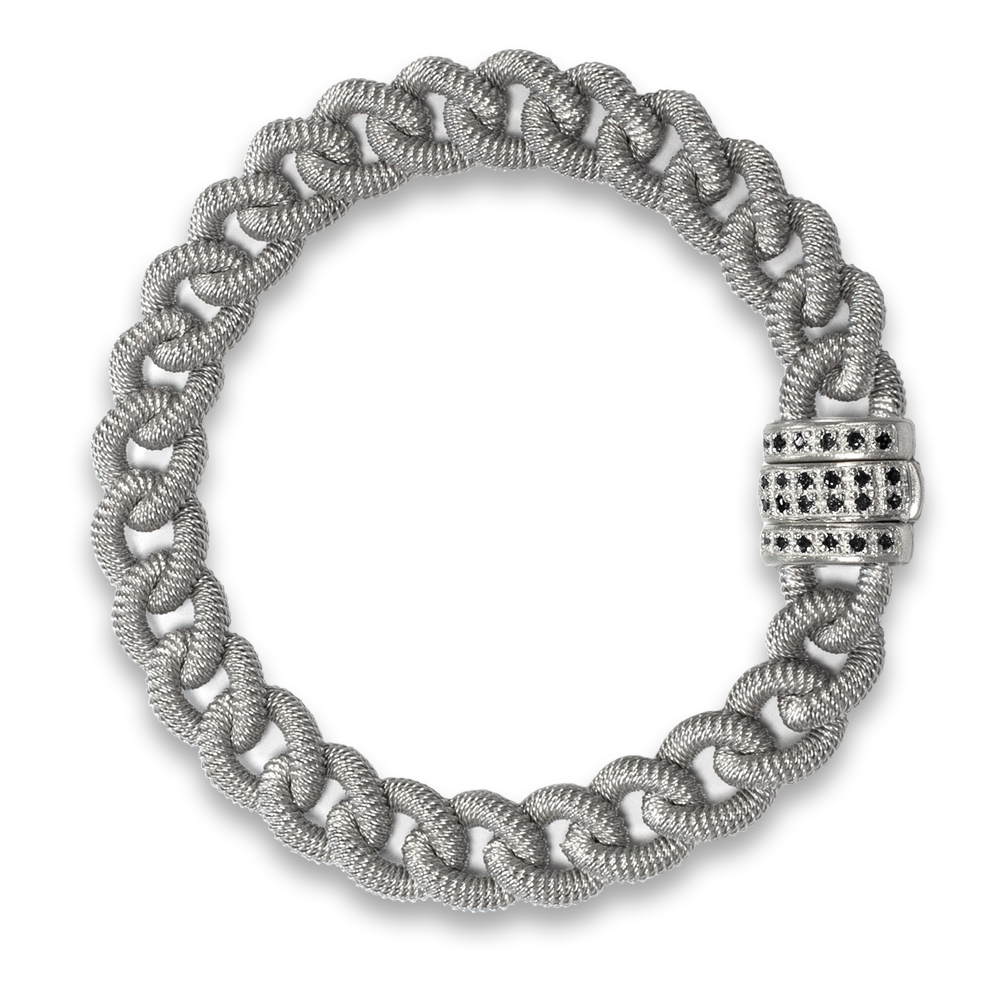 Bracciale "grumetta" in argento 925% con diamanti neri
