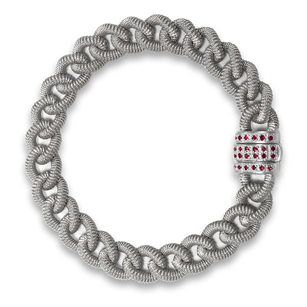 Bracciale "grumetta" in argento 925% con rubini