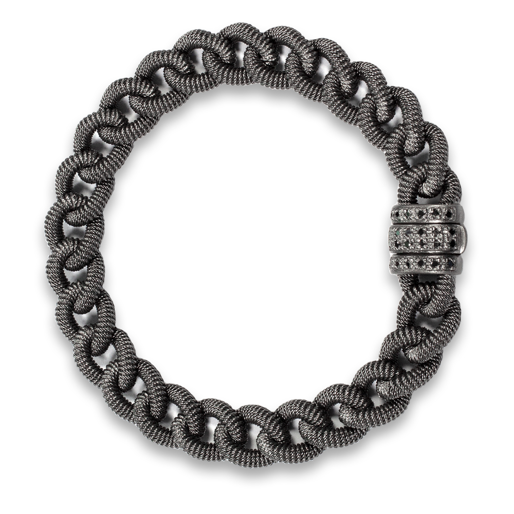 Bracciale "grumetta" in argento 925% con diamanti neri
