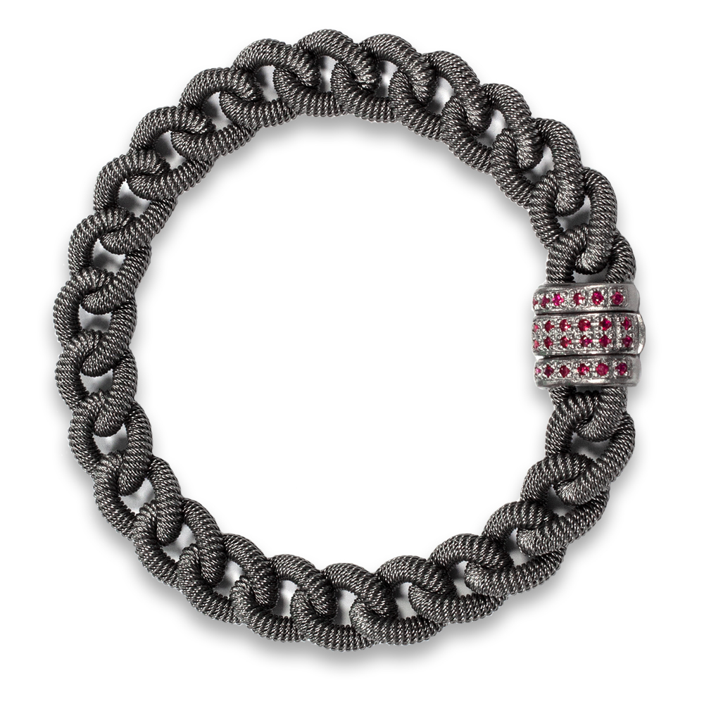 Bracciale "grumetta" in argento 925% con rubini