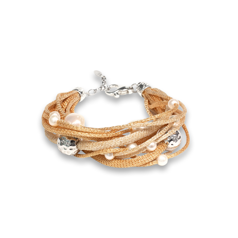 Bracciale Borsari Gioielli in argento 925 e filato metallico con perle bianche