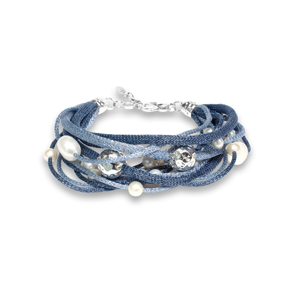 Bracciale Borsari Gioielli in argento 925 e filato metallico con perle bianche