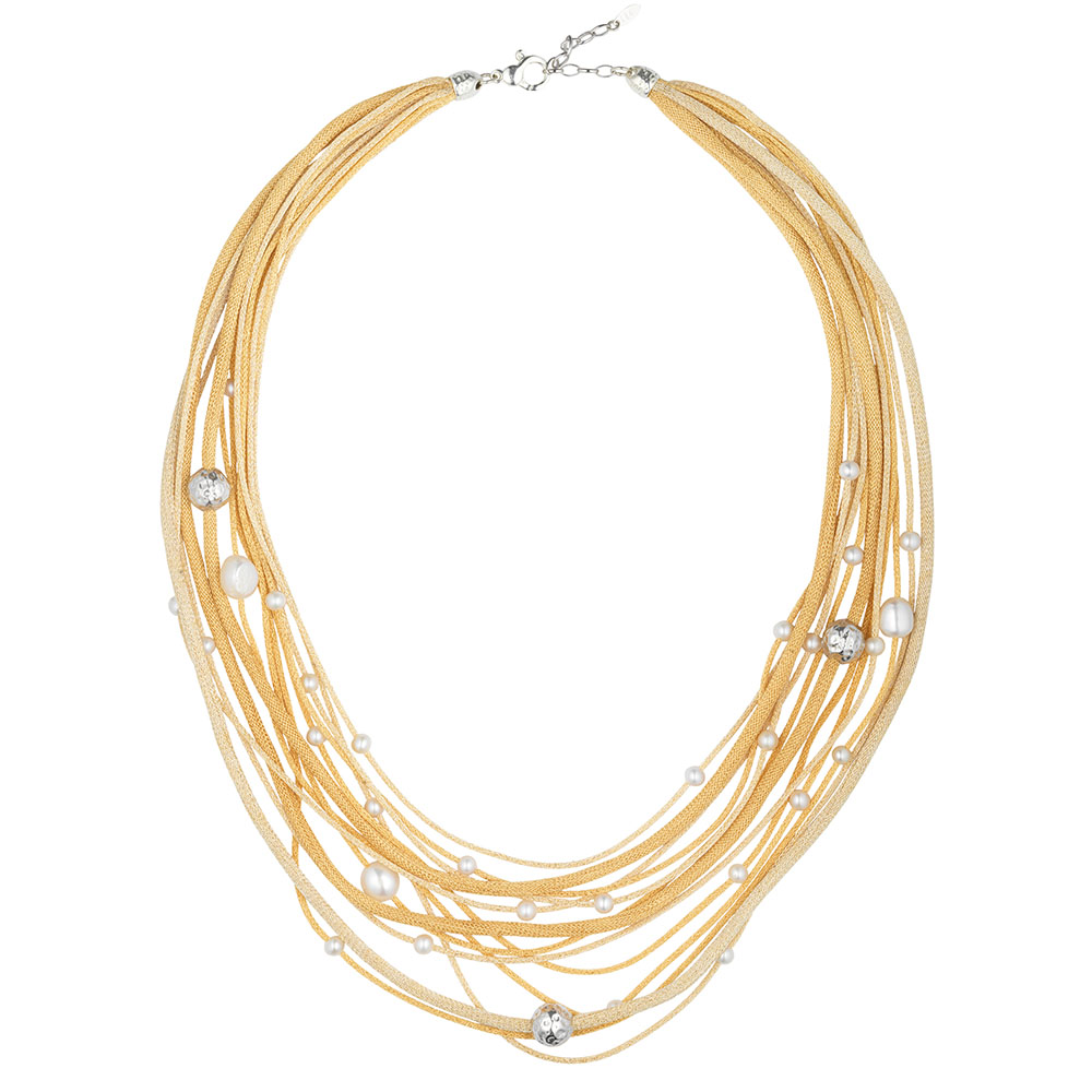 Collana Borsari Gioielli in argento 925 e filato metallico con perle bianche