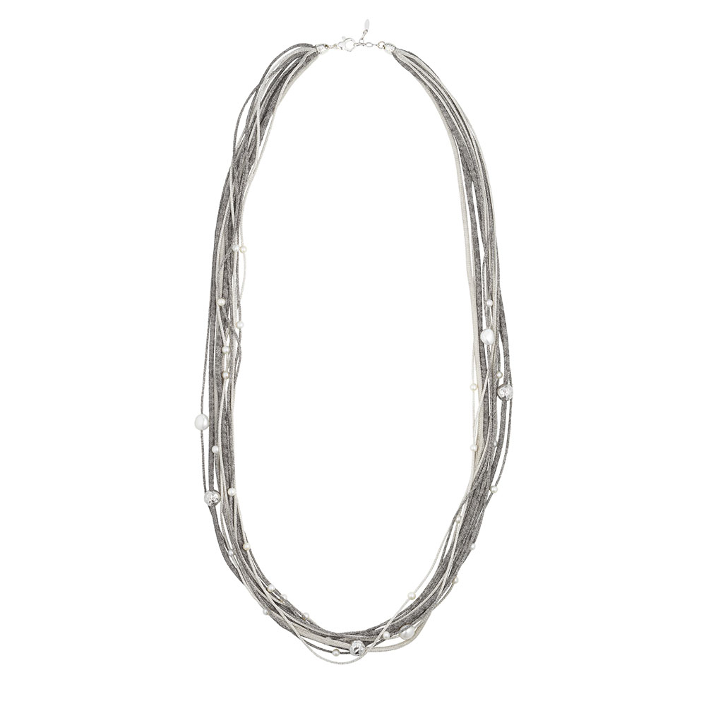 Collana Borsari Gioielli in argento 925 e filato metallico con perle bianche